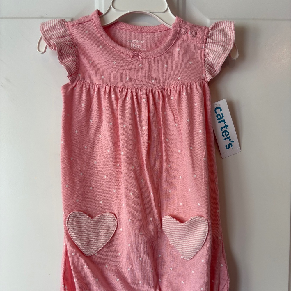 Carters Baby Girl Romper One Piece Pink Polka Dot Flutter Sleeves Size 18M NEW